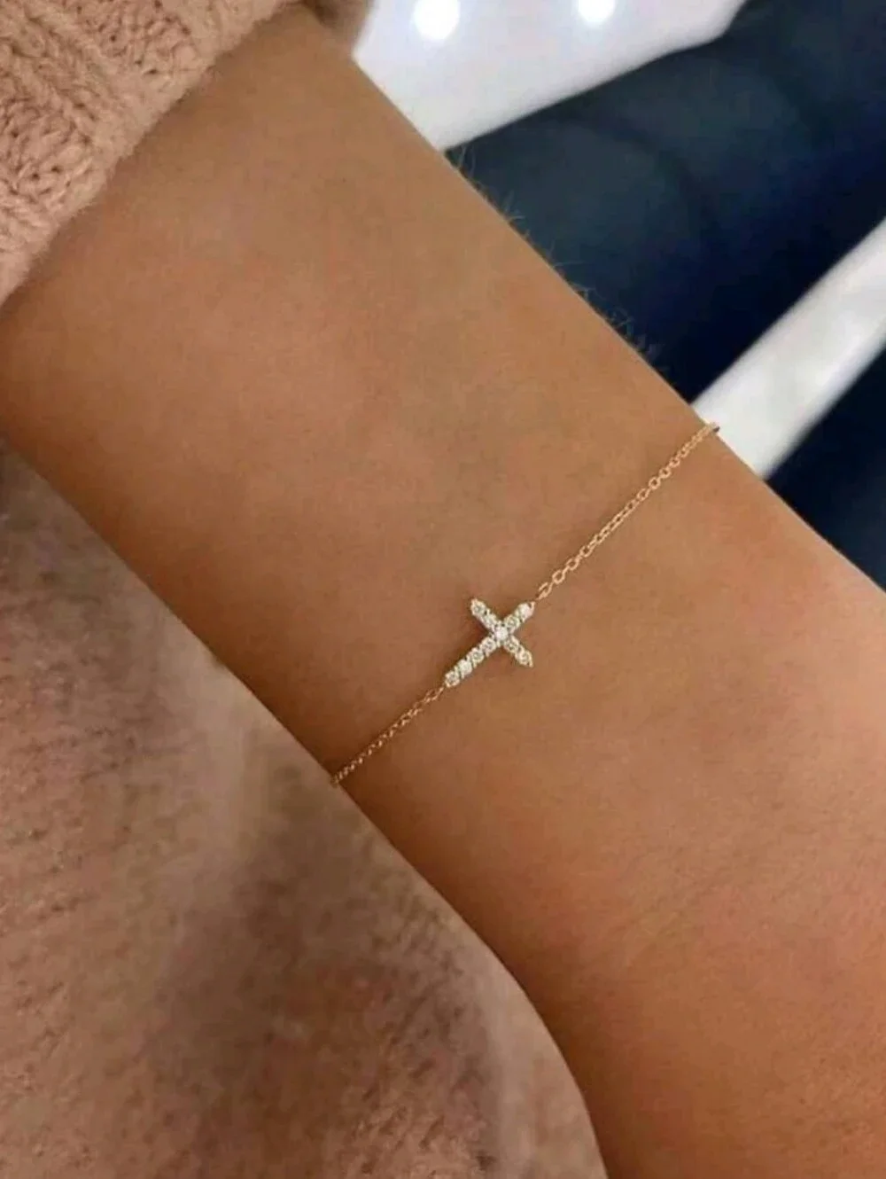 Anthropologie Eve Gold Lab Diamond Cross Bracelet⁶